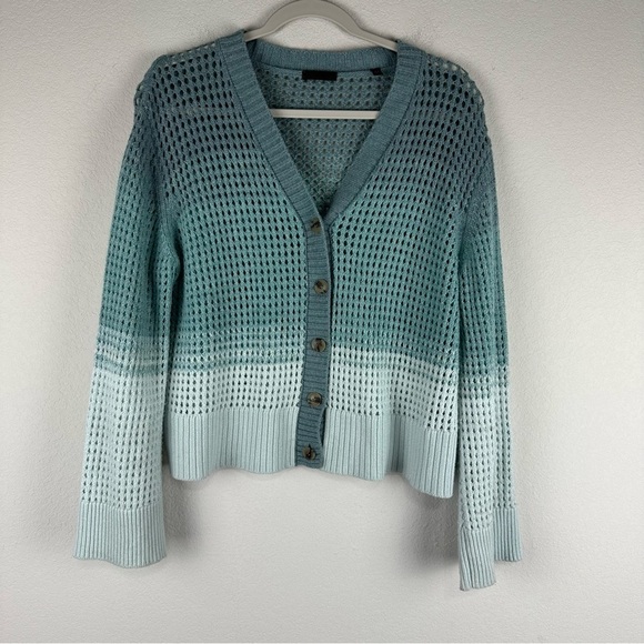 ATM Blue Ombre Wool Blend Open Knit Button Front Cardigan Size Small - Picture 1 of 6